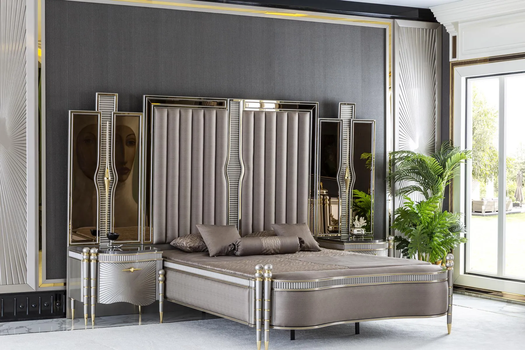 Bett Grau SchÃ¶n Polster Design Luxus Doppel Schlafzimmer Betten MÃ¶bel