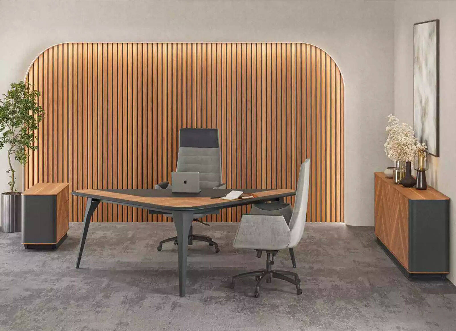 Arbeitszimmer BÃ¼ro Schreibtisch Kommode Sideboard Modern Holz Braun