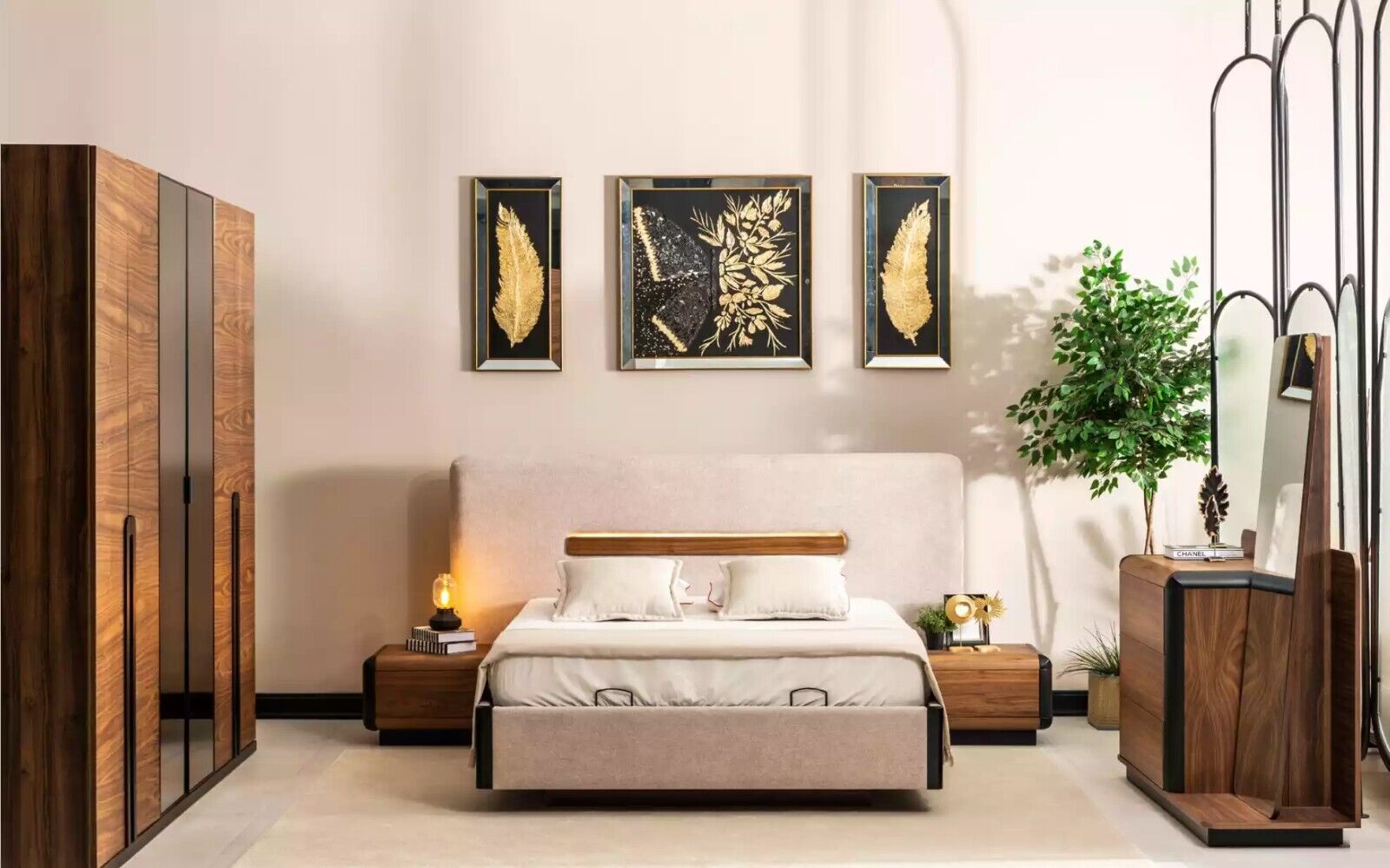 Bett+2x Nachttische 5tlg. Schlafzimmer Set Designer Luxus Schlafzimmer