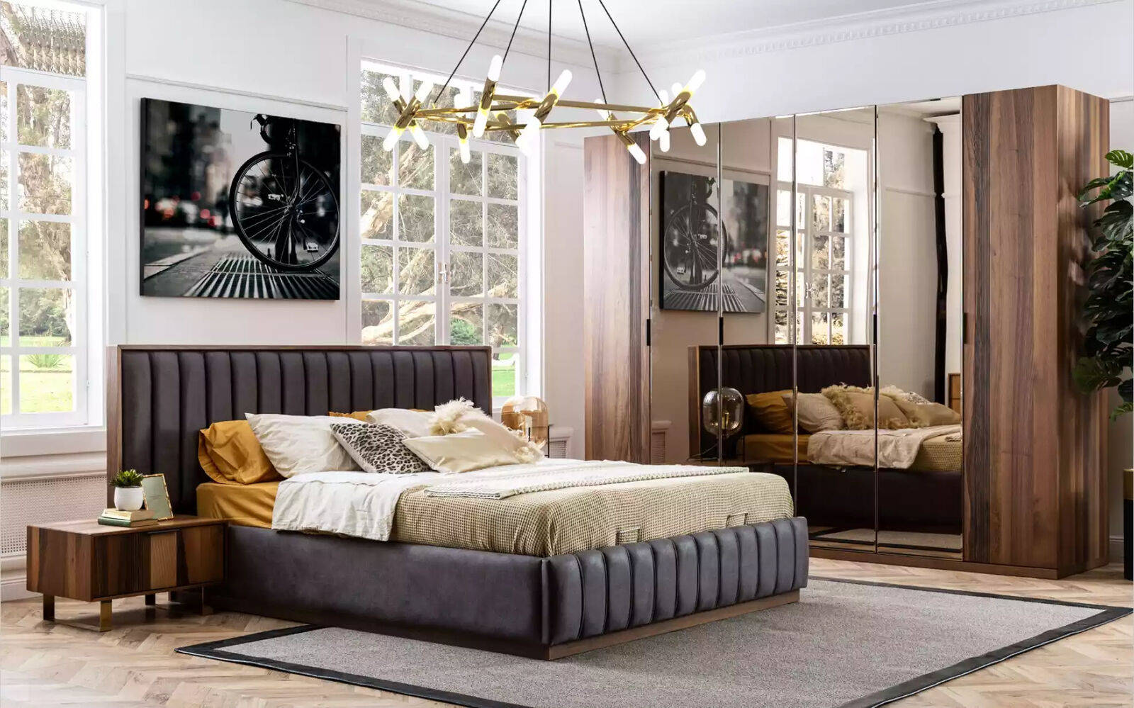 Schlafzimmer Design Set Garnitur Betten 2x Nachttische 4 tlg. Möbel Neu