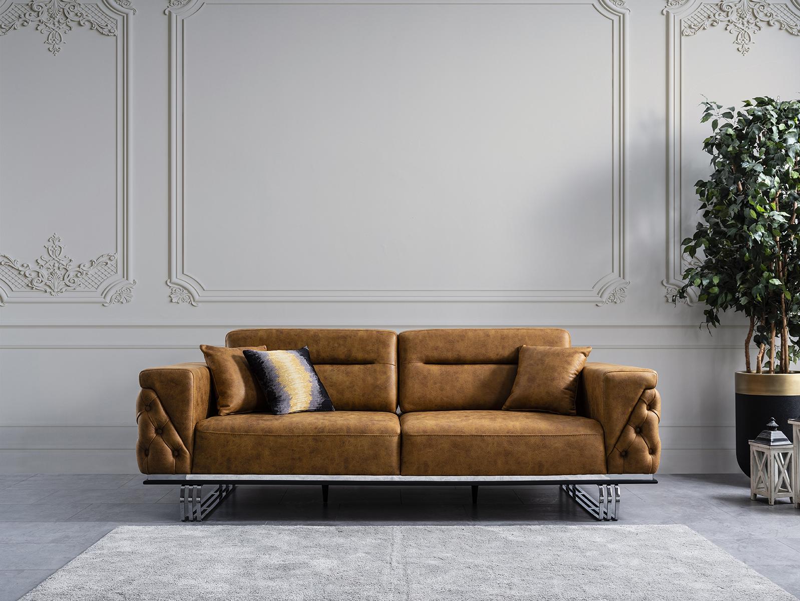 Sofa 3 Sitzer Wohnzimmer Design MÃ¶bel Stil Modern Neu braun Luxus