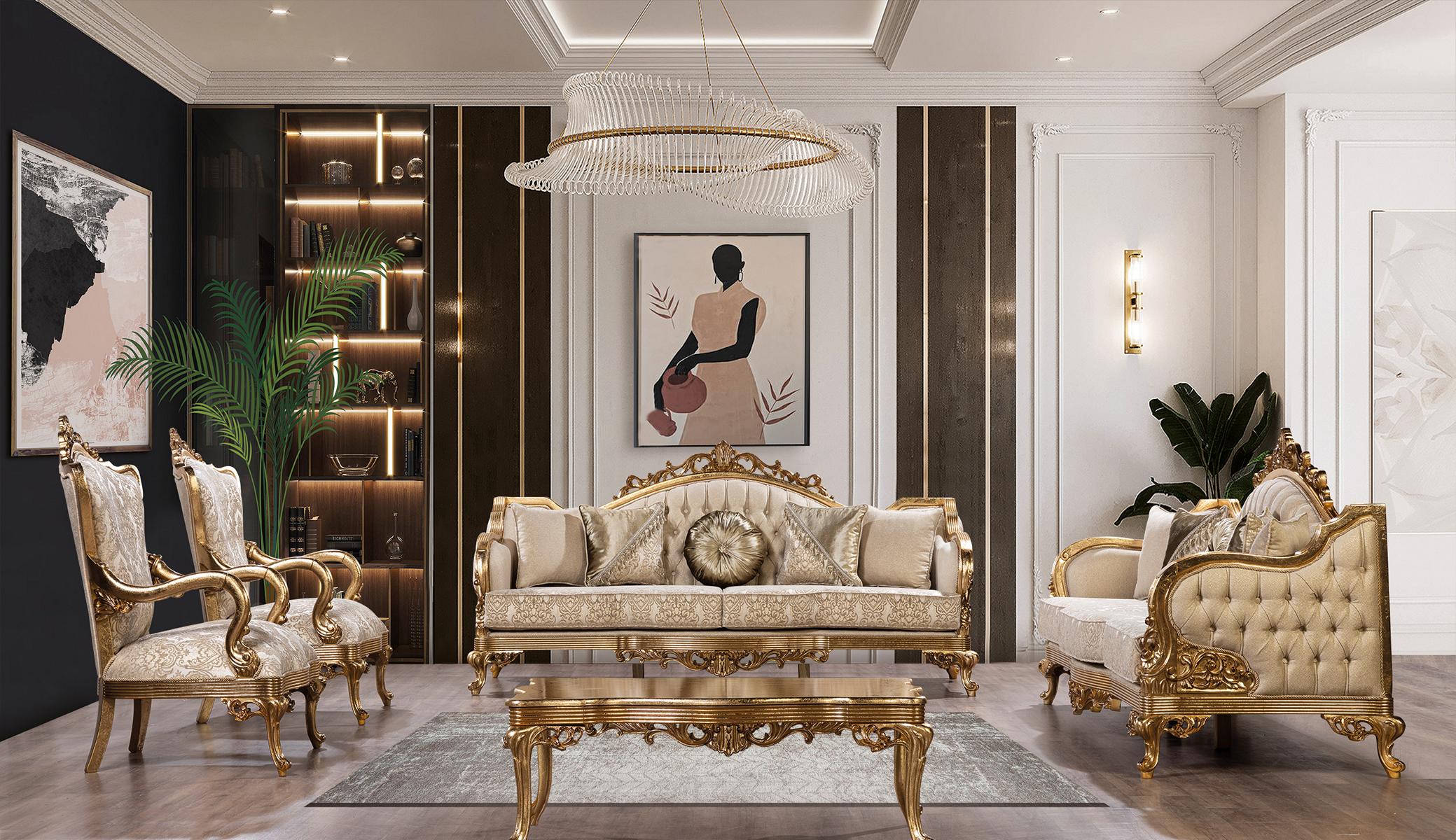 Sofa Set Sofagarnitur 4tlg. Couchtisch Luxus Wohnzimmer Klassiker Designer