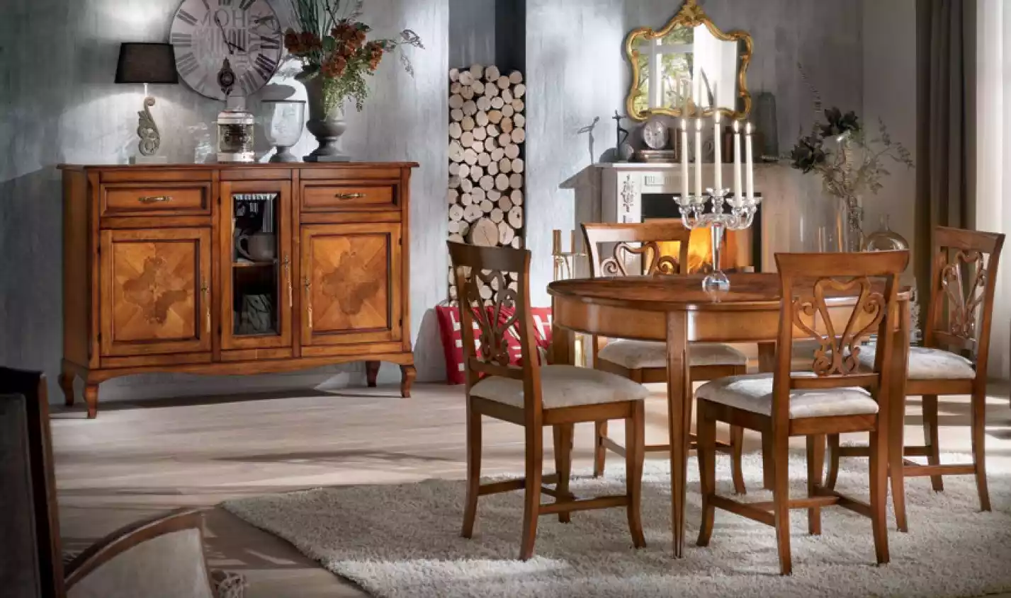Esszimmer Garnitur 4x StÃ¼hle Esstisch Gruppe Essgruppe Sideboard 6tlg