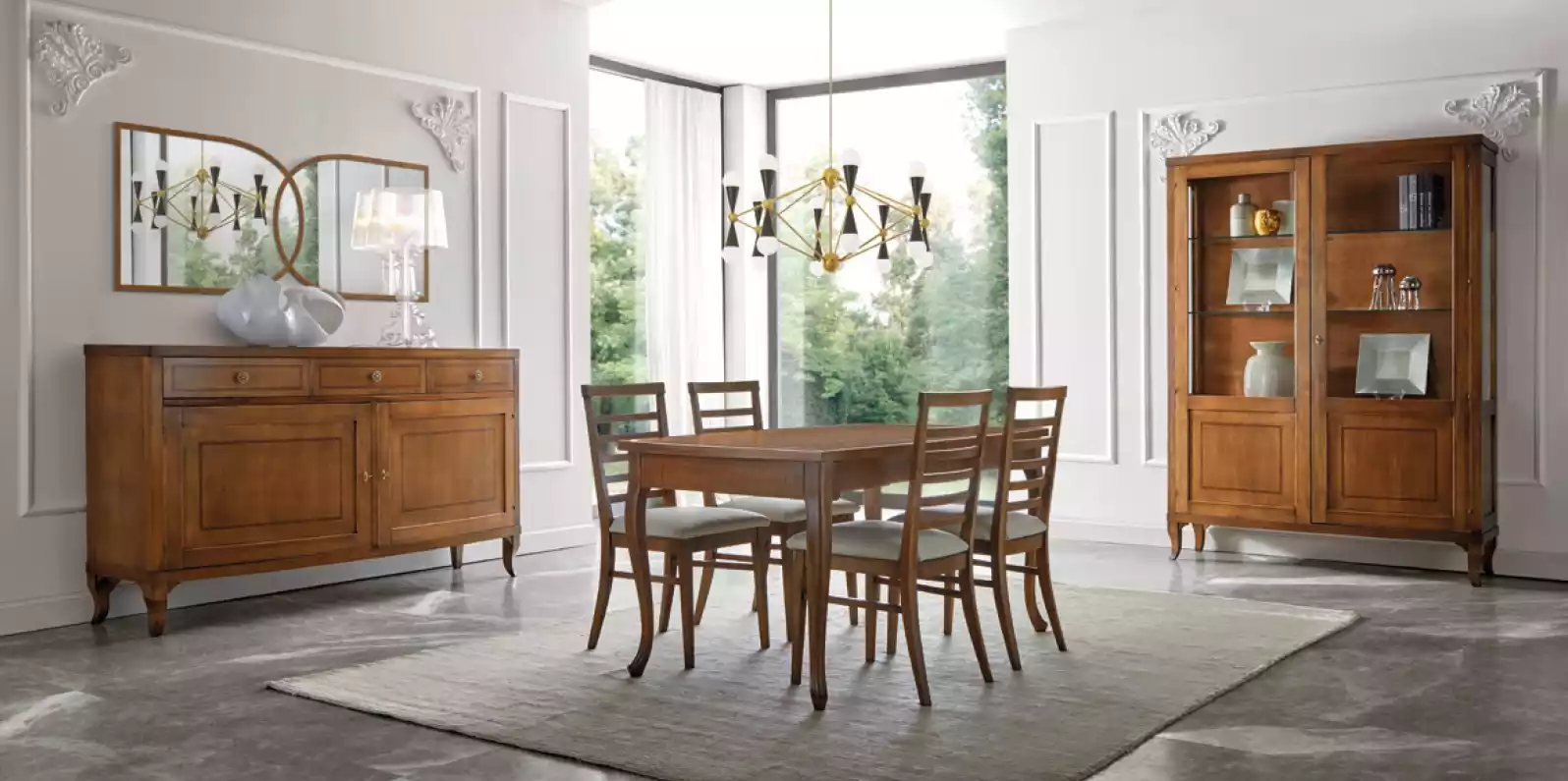 Esszimmer Set Tisch 4x StÃ¼hle Anrichte mit Spiegel KlassischÐµ 8tlg