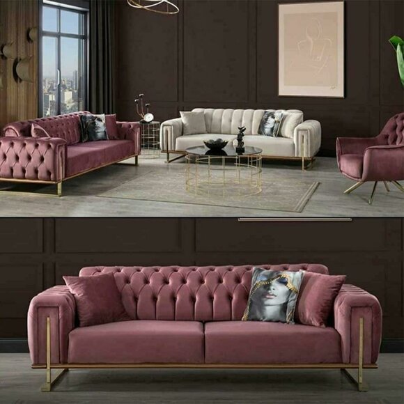 MÃ¶bel Wohnzimmer Mehrfarbig Set 2x 3-Sitzer Sofas und Sessel 3tlg.