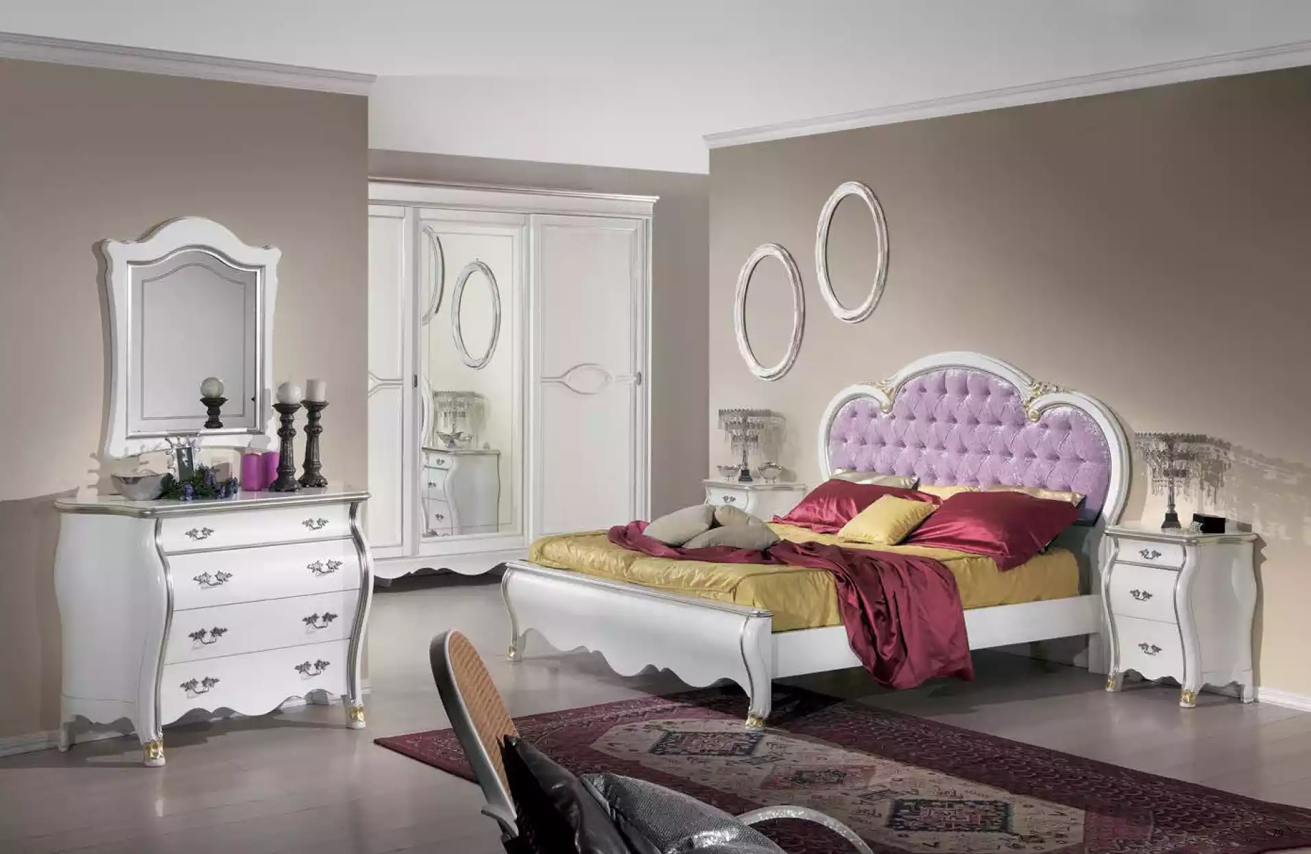 Klassischer Schlafzimmer Set Bettgestell 2x Nachttische Kommode MÃ¶bel