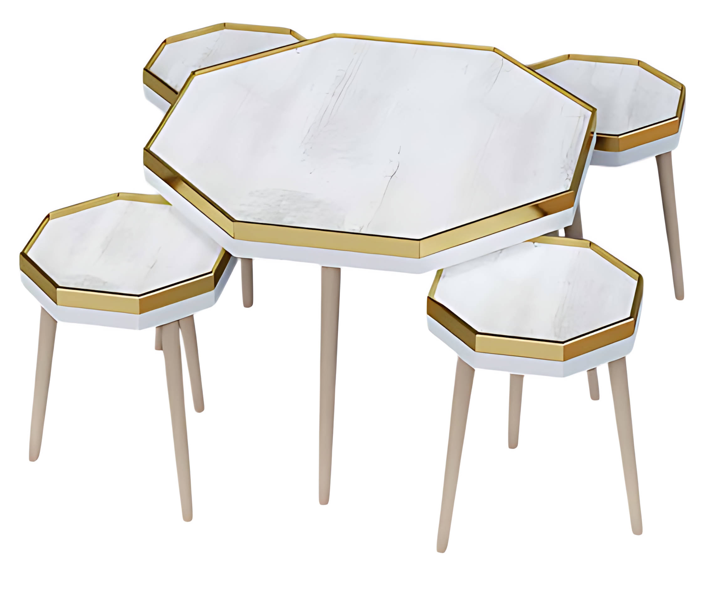 Elegantes Wohnzimmer-Set aus Holz und Edelstahl in WeiÃ
