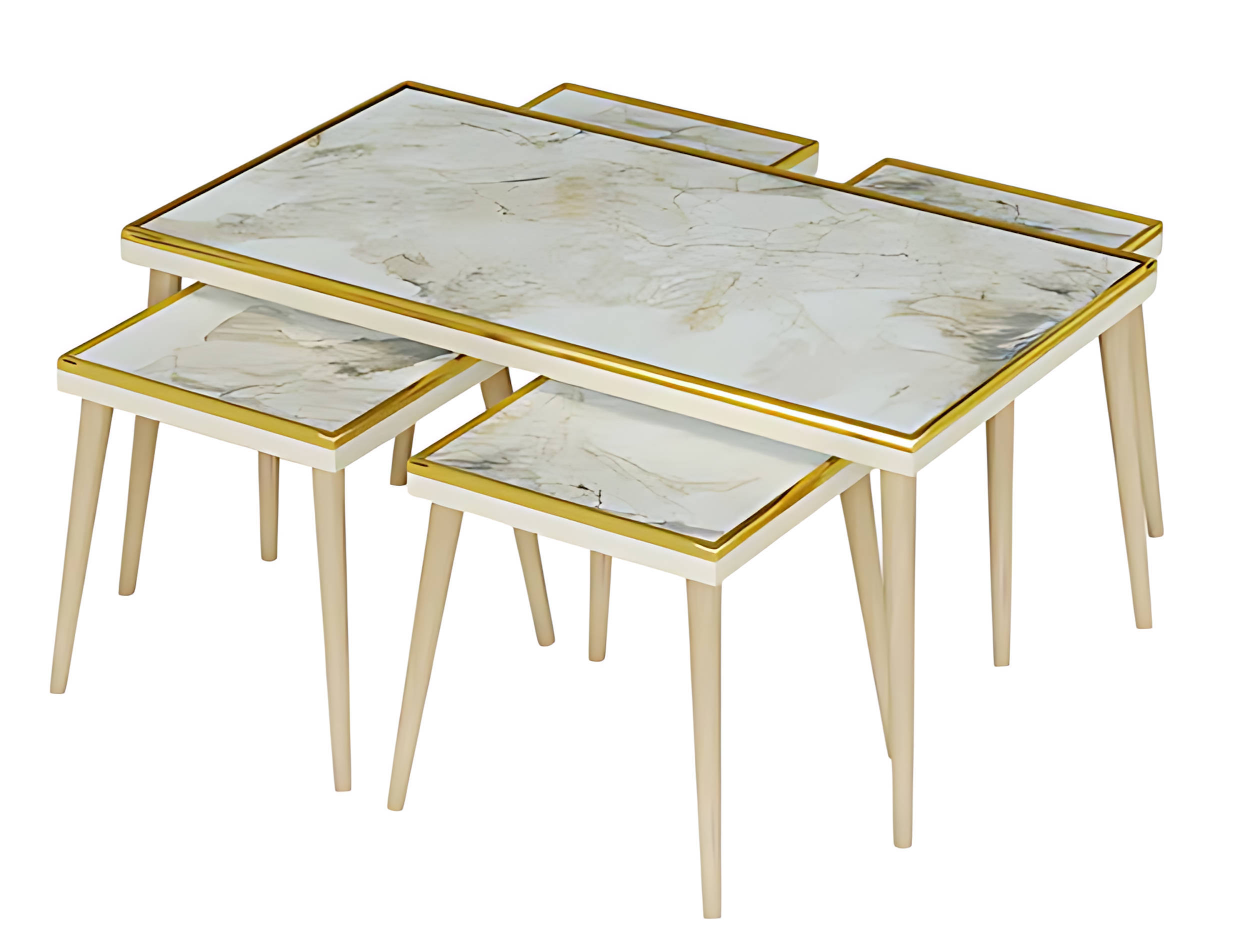 Elegantes weiÃes Wohnzimmer-Set aus Holz und Edelstahl