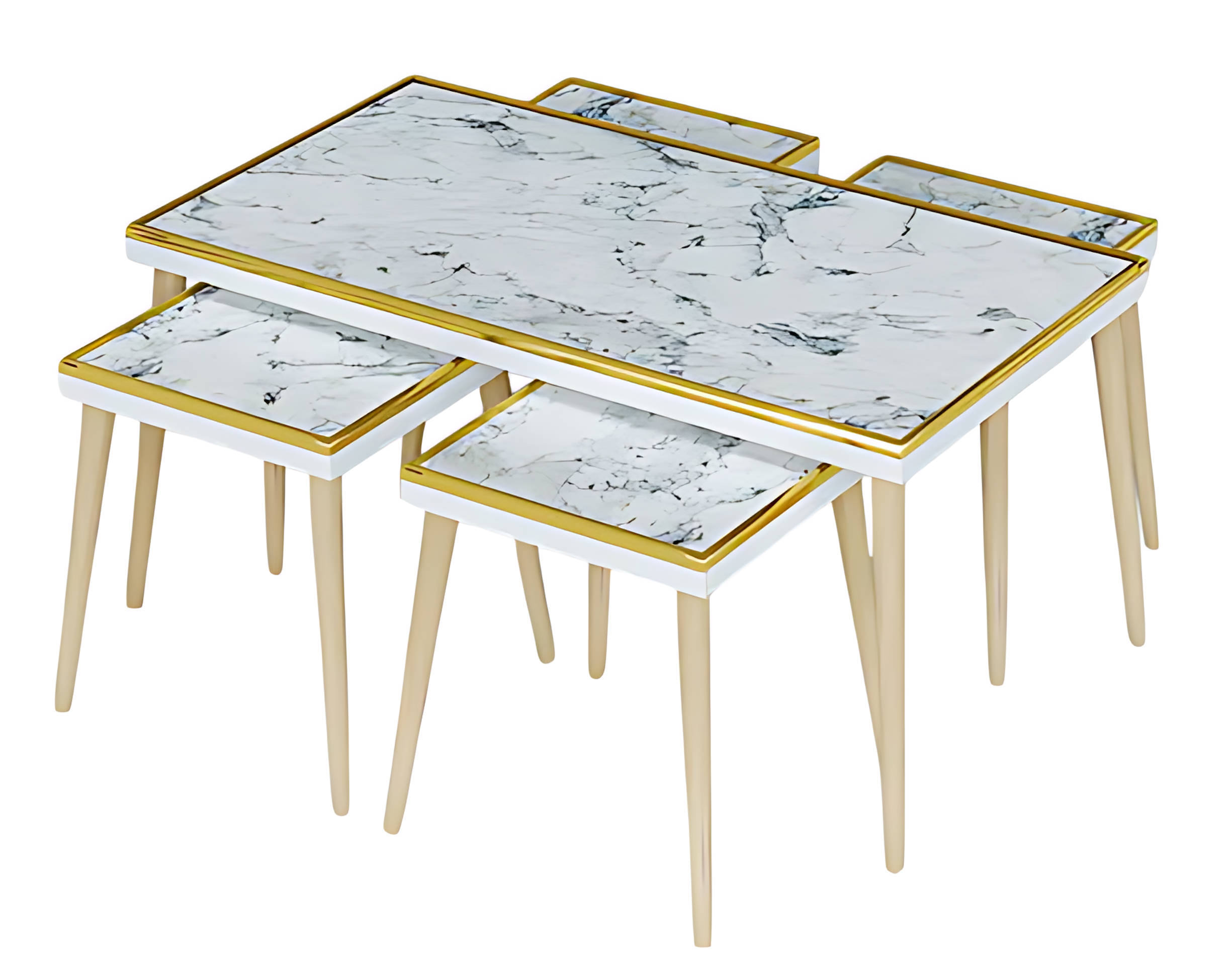 Elegantes weiÃes Wohnzimmer-Set aus Holz und Edelstahl