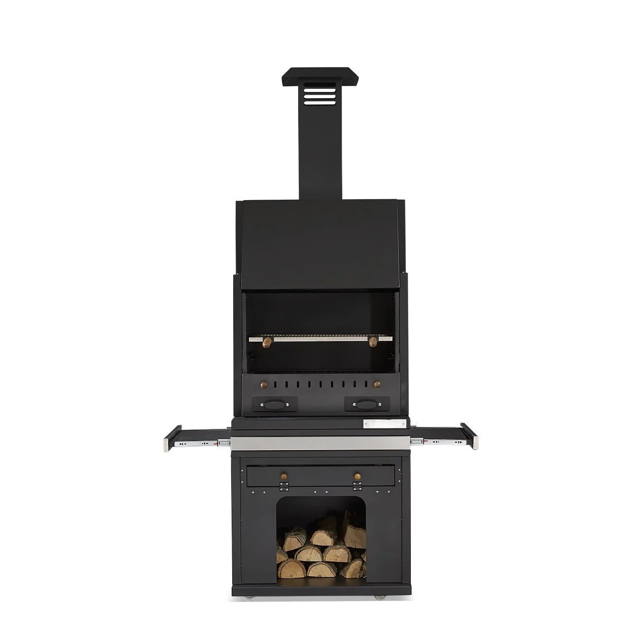 Schwarzer Edelstahl Grillkamin modern fÃ¼r Garten und Terrasse