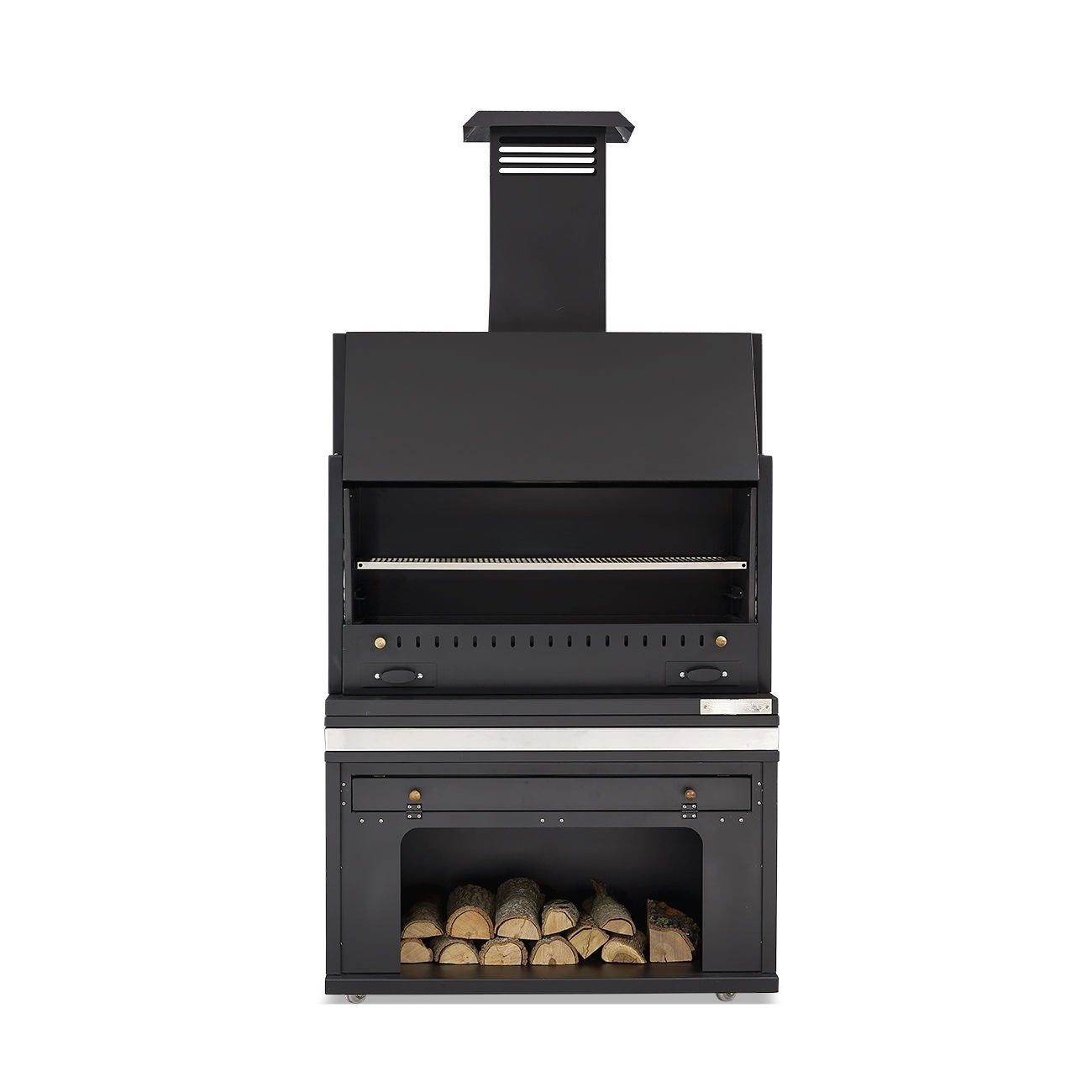 Eleganter Grillkamin aus Edelstahl in Schwarz fÃ¼r Garten und Terrasse