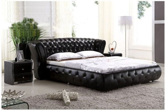 XXL Chesterfield Lederbett WeiÃ Betten Polster Ehe Designer Leder Modern