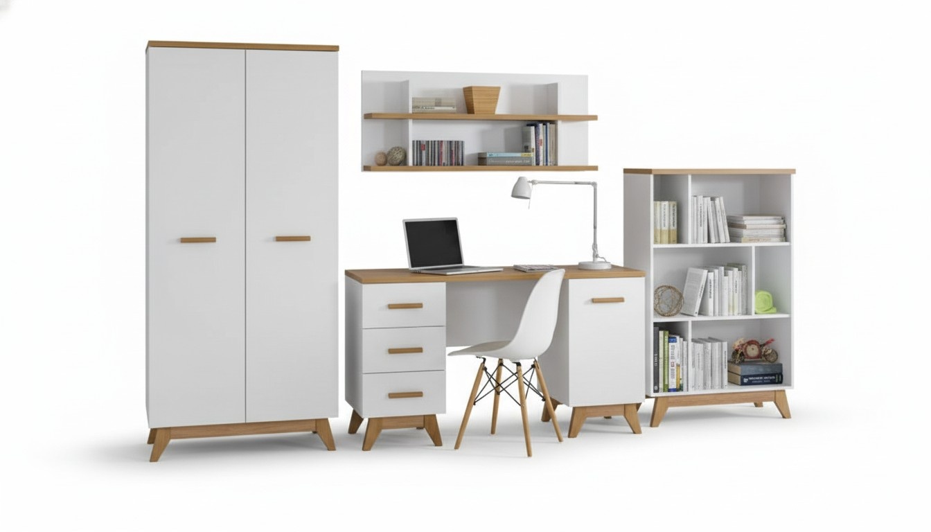 4tlg. BÃ¼ro Set Garnitur MÃ¶bel Schreibtisch Tisch Kommode Schrank Regal