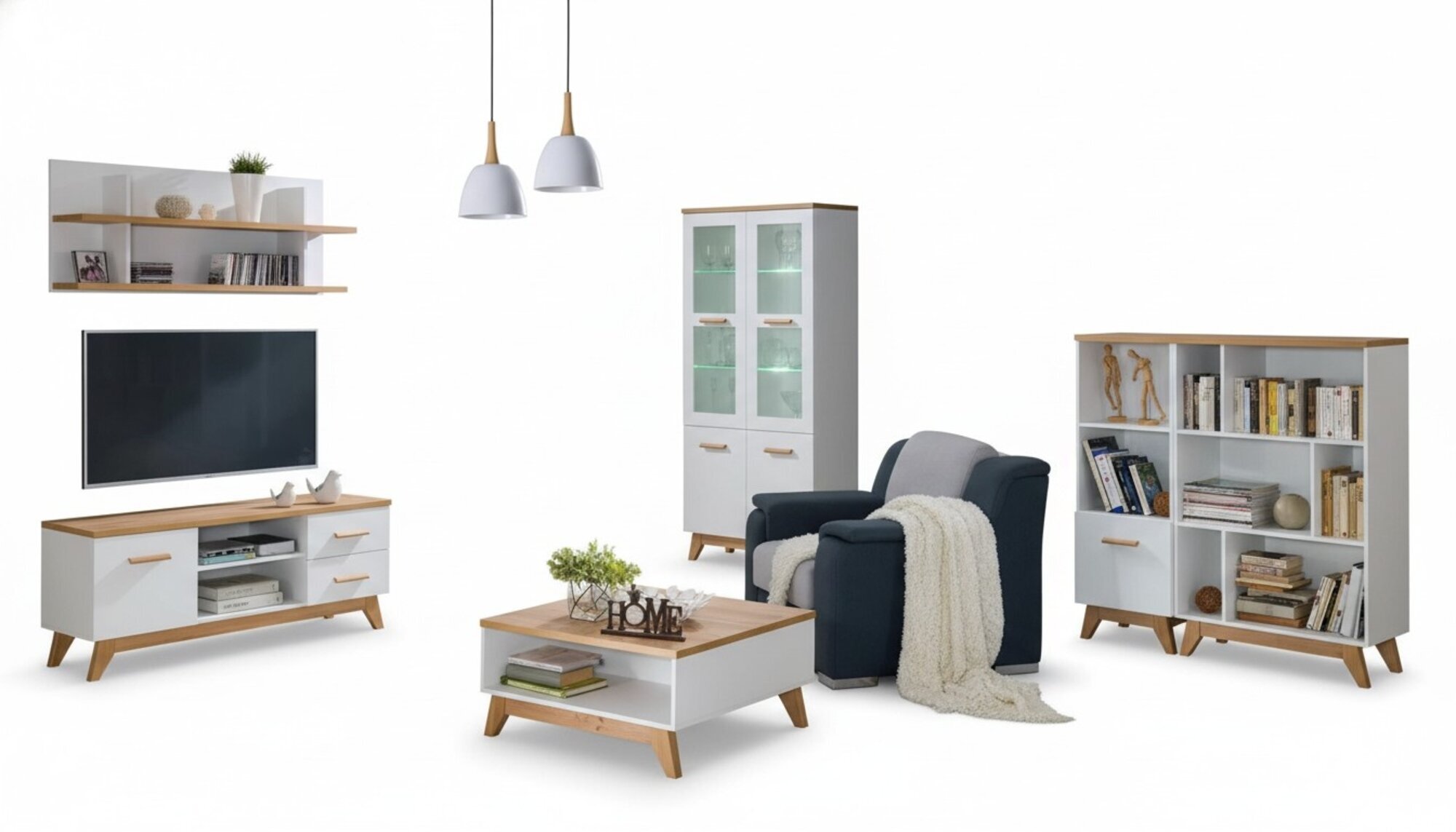 6 Teile Moderne Wohnwand Wohnzimmer Set Vitrine TV-StÃ¤nder Regal