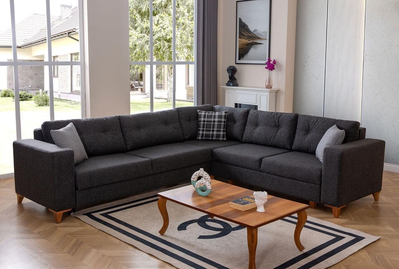 Exklusives Dunkelgraues Ecksofa Wohnzimmer Polstercouchen L-Form Sofa