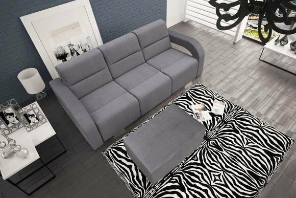 Schlafsofa Klappcouch 3-Sitzer Schlaffunktion + Bettkasten Couch Silber Sofa