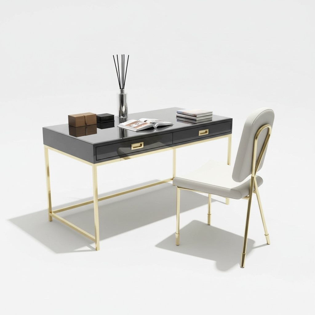 Arbeits Schreib BÃ¼ro Tisch Luxus Klasse Edelstahl Designer MÃ¶bel Glanz