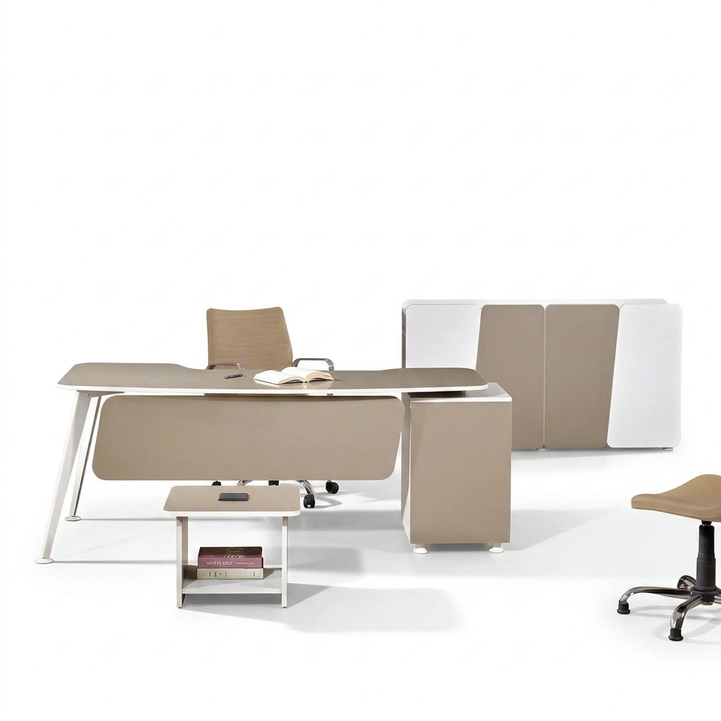 Arbeitstisch KomplettbÃ¼ro BÃ¼romÃ¶bel Schreibtisch 3tlg Holz Set Beige