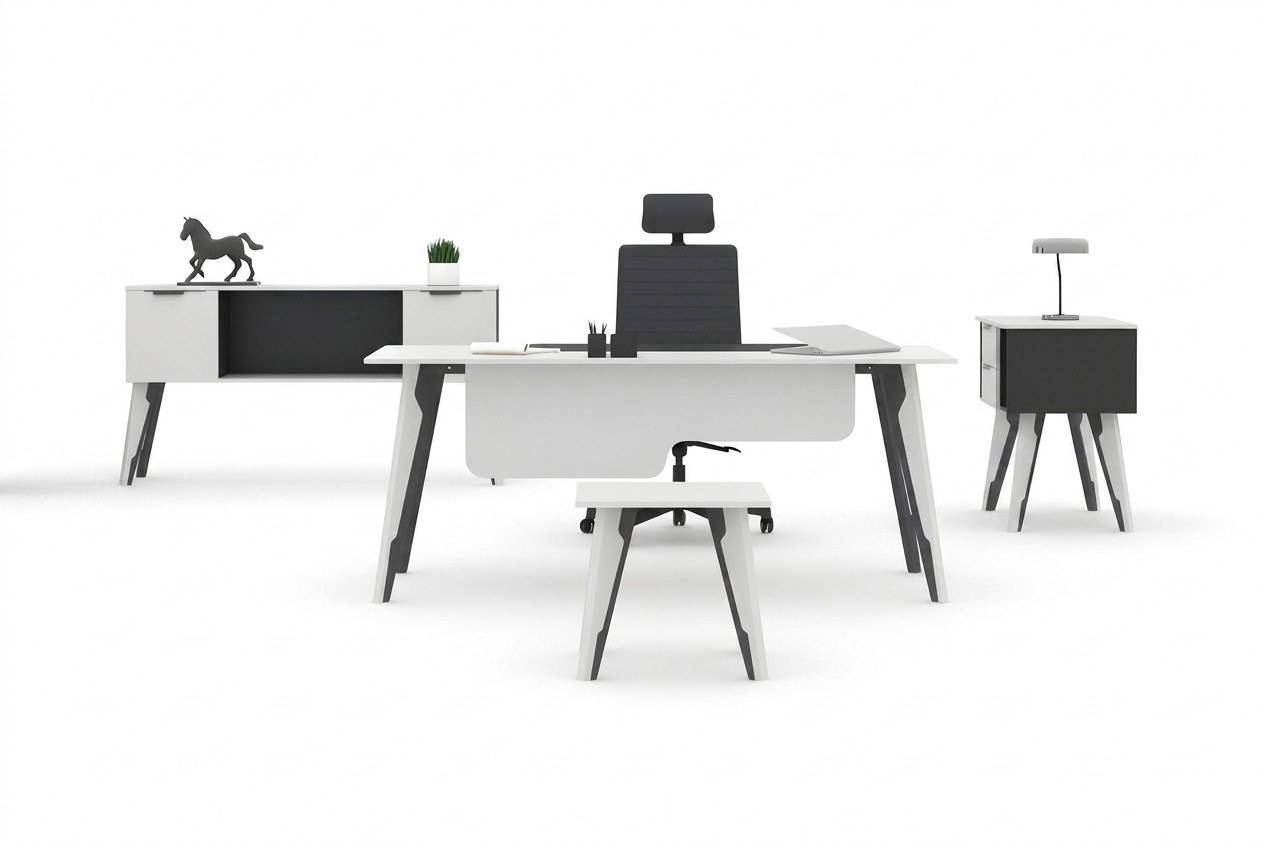 Arbeitszimmer Schreibtisch BÃ¼roschrank Kommode Couchtisch WeiÃ- Schwarz