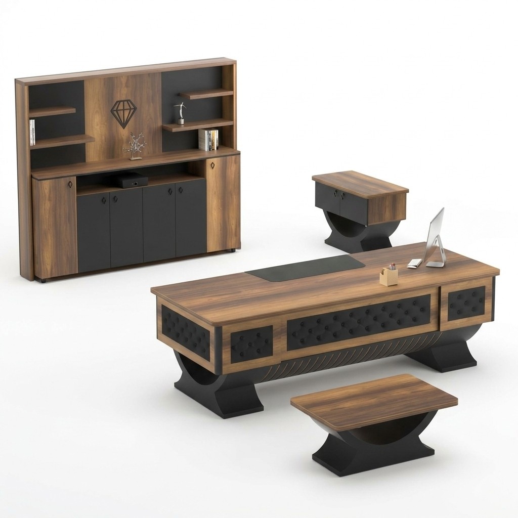 Arbeitszimmer Set Anrichte Couchtisch Tisch Sideboard Holz Braun Schwarz 4tlg