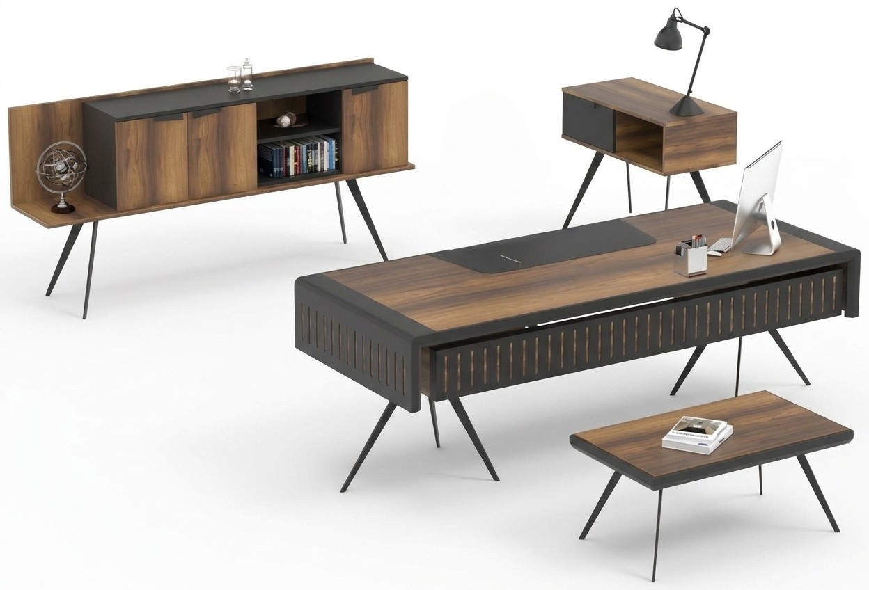 Arbeitszimmer Set Braun Couchtisch Tisch Sideboard Beistelltisch Holz