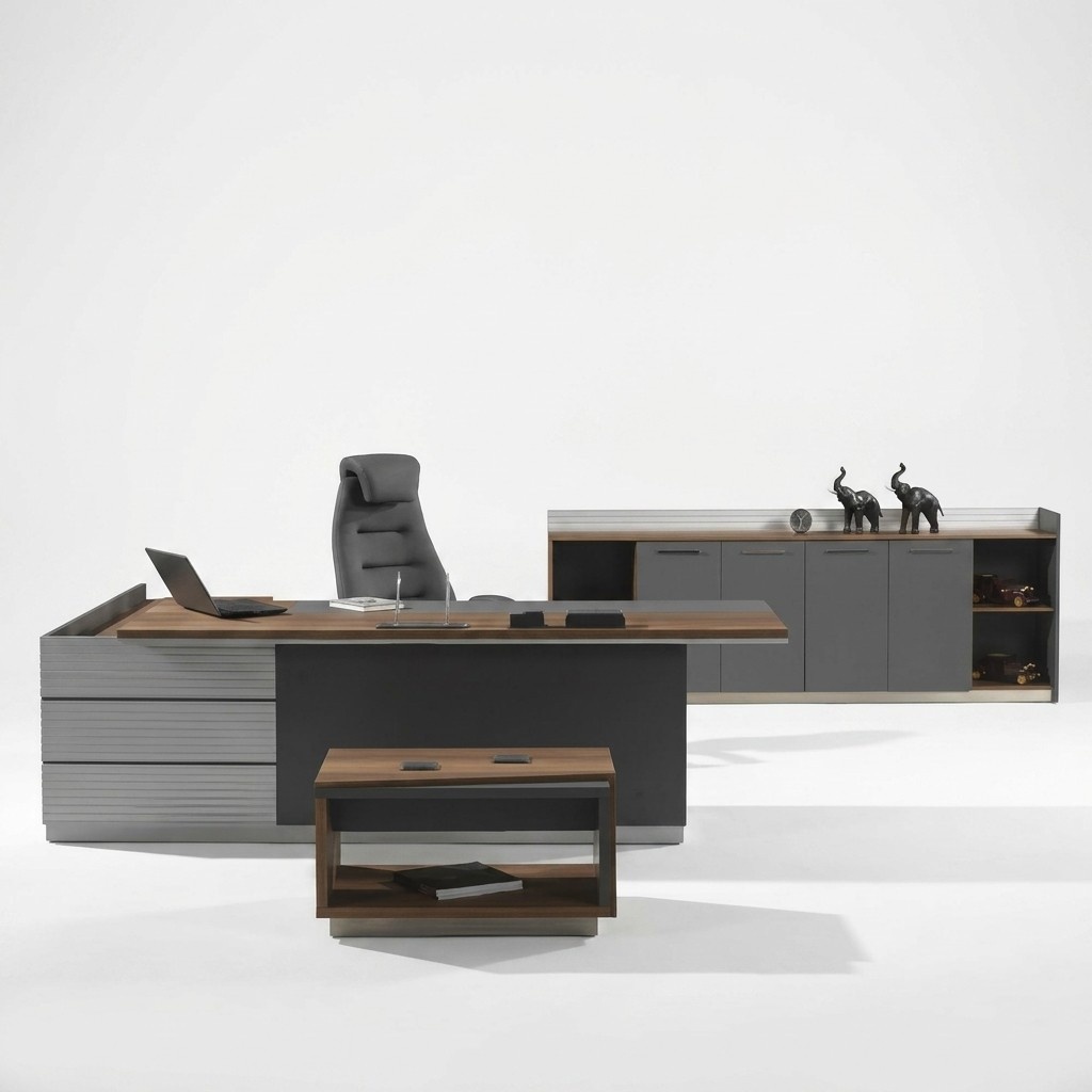 Arbeitszimmer Set Couchtisch Schreibtisch Sideboard Grau BÃ¼ro HolzmÃ¶bel