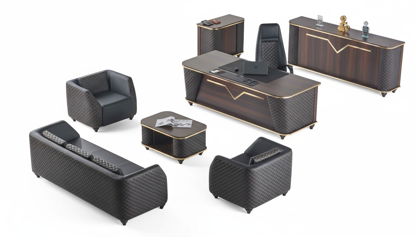 Arbeitszimmer Set Komplett Schreibtisch Sideboard Sofas Einrichtung BÃ¼ro