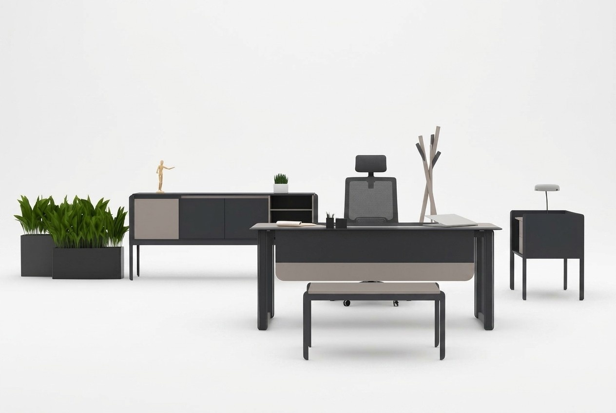 Arbeitszimmer Set Schreibtisch BÃ¼roschrank Kommode Couchtisch Antrazhit
