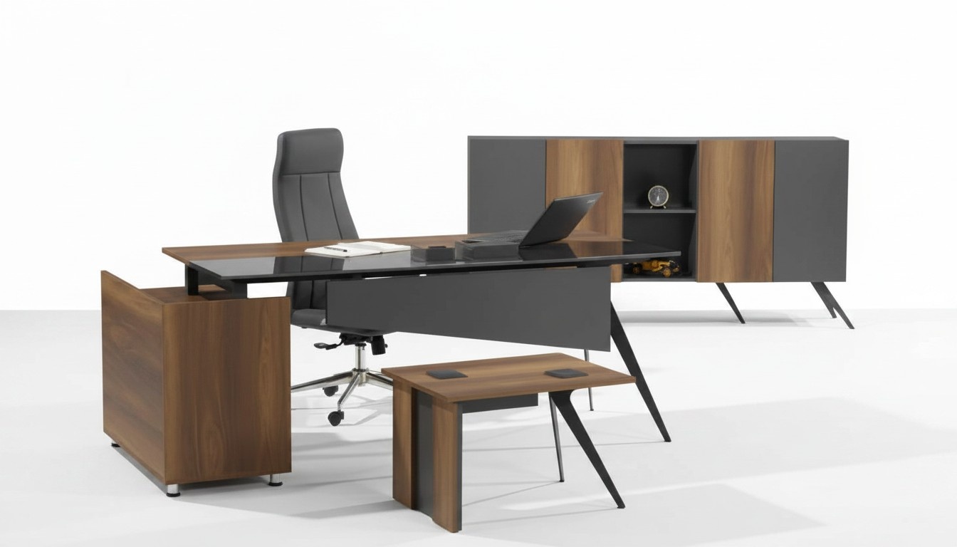 Arbeitszimmer Set Schreibtisch Sideboard Couchtisch Braun Grau BÃ¼romÃ¶bel