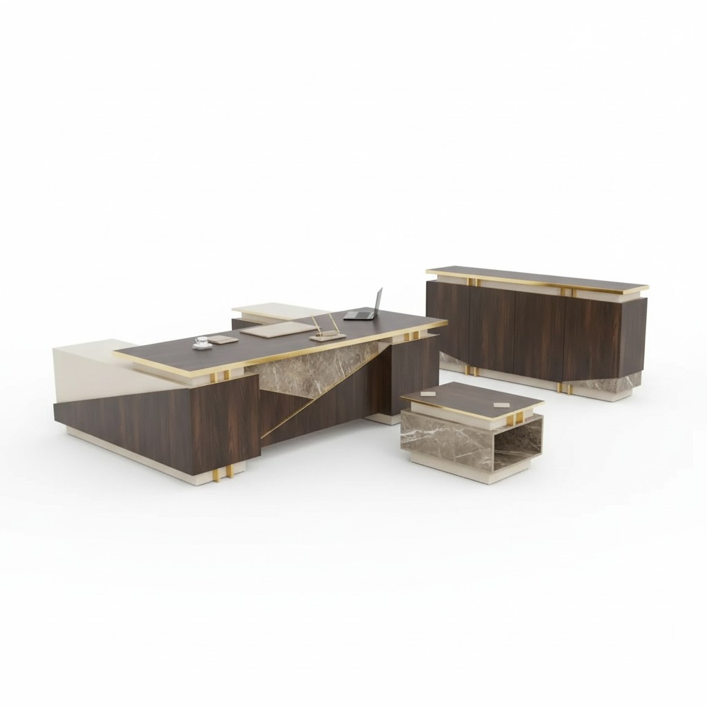 ArbeitszimmermÃ¶bel Eckschreibtisch Luxus BÃ¼roschrank Couchtisch 3tlg