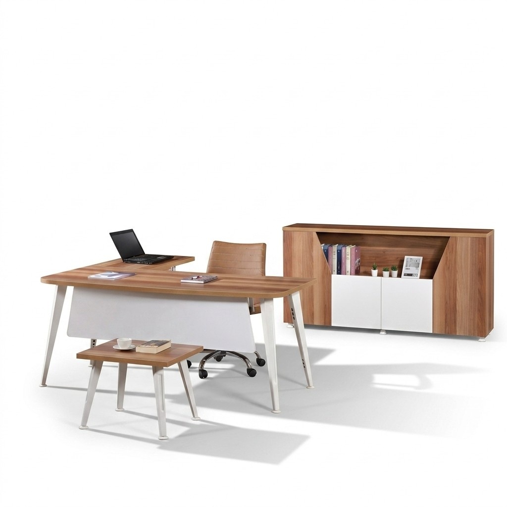 ArbeitszimmermÃ¶bel KomplettbÃ¼ro EckbÃ¼rotisch Set 3tlg Holz WeiÃ Tisch