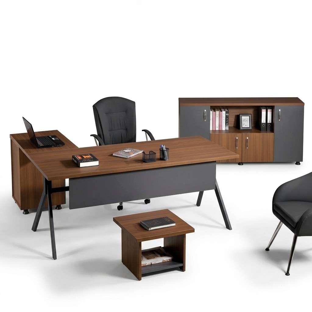 ArbeitszimmermÃ¶bel KomplettbÃ¼ro EckbÃ¼rotisch Set 3tlg Holz Grau Tisch