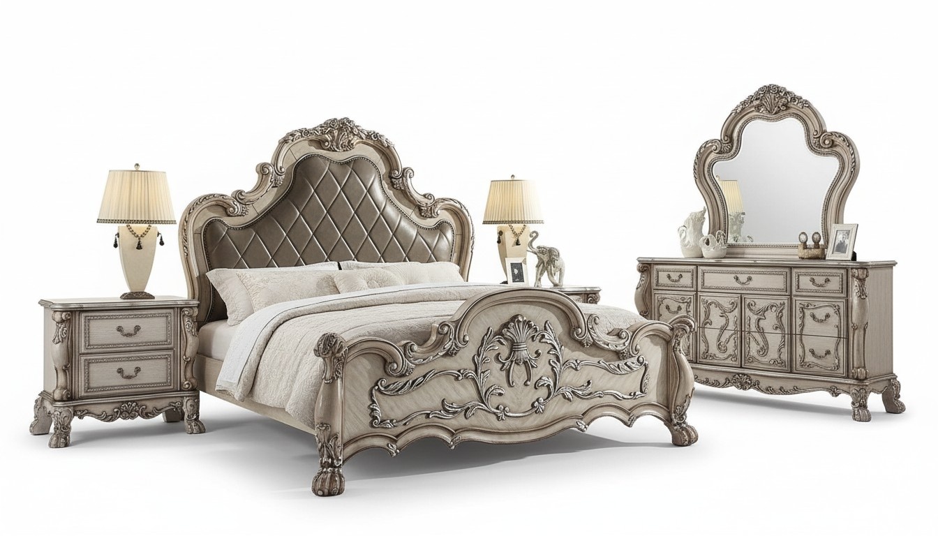 Barock Bett 2x Nachttisch 3 tlg. Schlafzimmer Garnitur Design Luxus Schlafzimmer