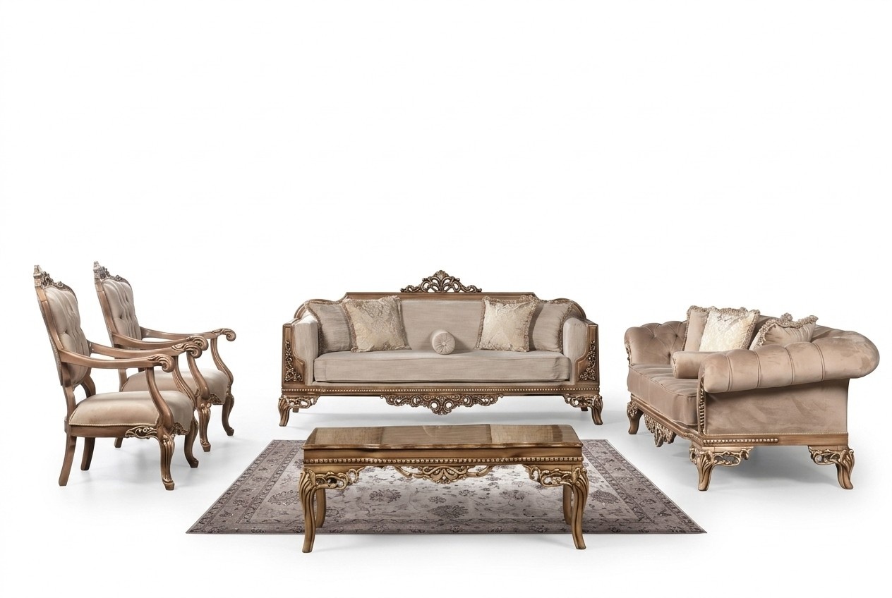 Barock Wohnzimmer MÃ¶bel Set Couch Sofa Polster Garnitur Tisch 5tlg.