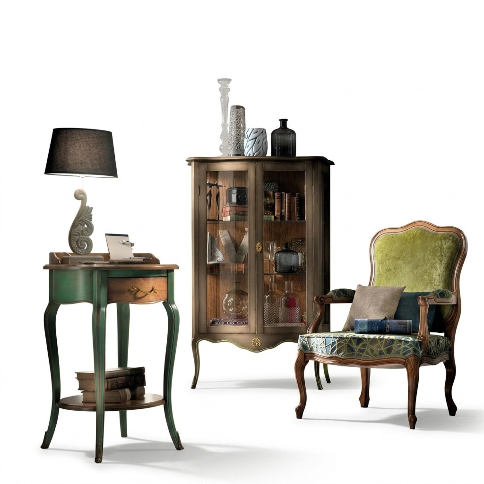 BarockmÃ¶bel Vitrine Konsole Set Holzkonsolenschrank Vitrinen MÃ¶bel Set 3tlg