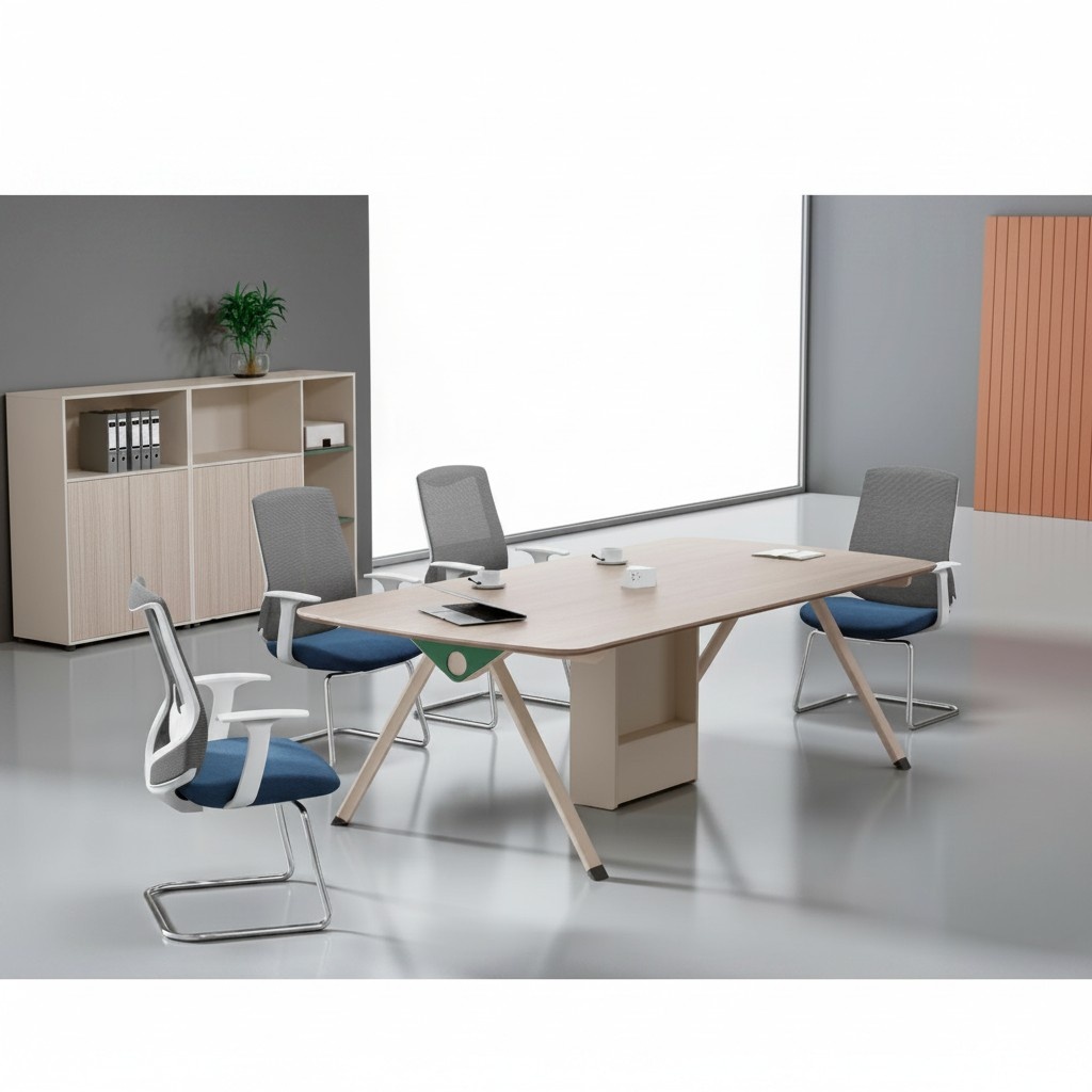 Beige Arbeitszimmer Garnitur Designer Konferenztisch Edle Holz SchrÃ¤nke