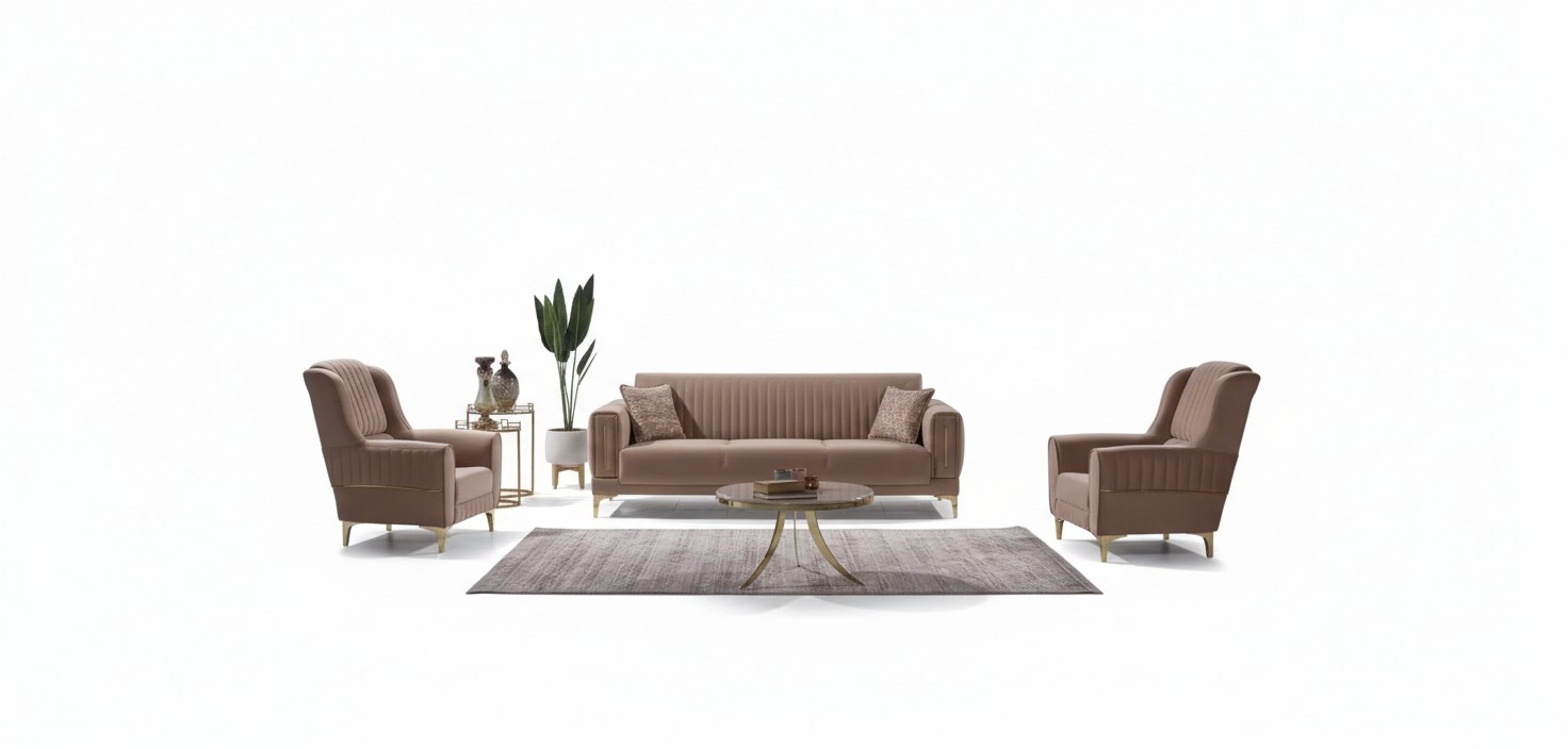 Beige Polster-Sofagarnitur Designer 3+1+1 Sitzer Couchen Sessel 3tlg Set