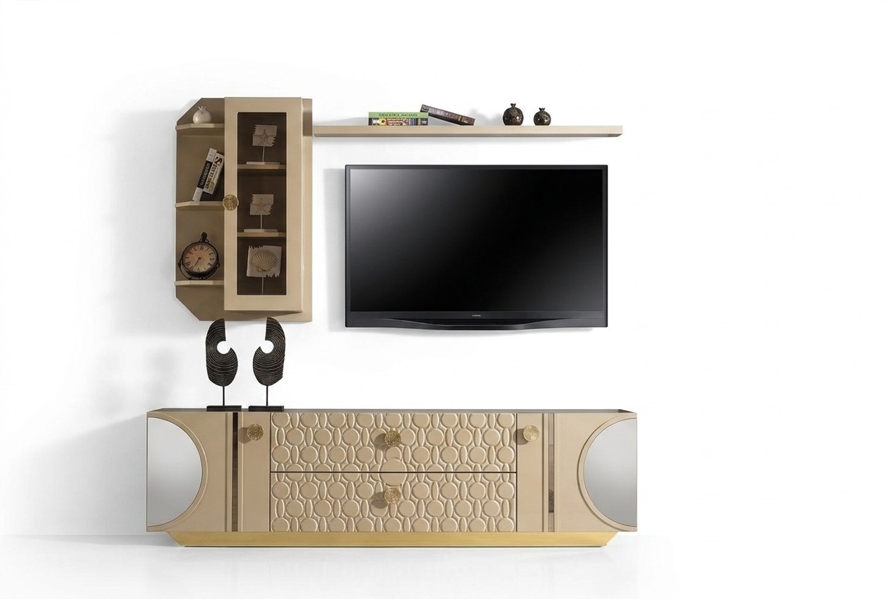 beige rtv low tv schrank kommode+wandregal wohnzimmer moderne holz designmÃ¶bel