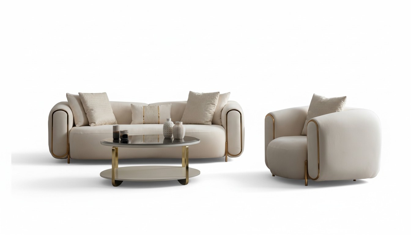Beige Sofa Couch Sofagarnitur Relaxgarnitur Polsterset LoungemÃ¶bel 3+1 Tisch