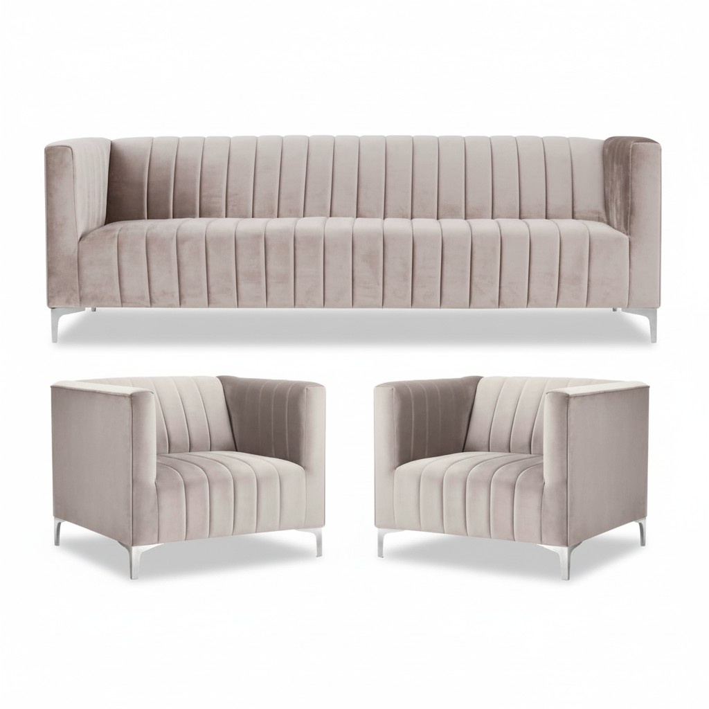 Beige Sofagarnitur Chesterfield MÃ¶bel Modern Design Textil Wohnzimmer Couchen