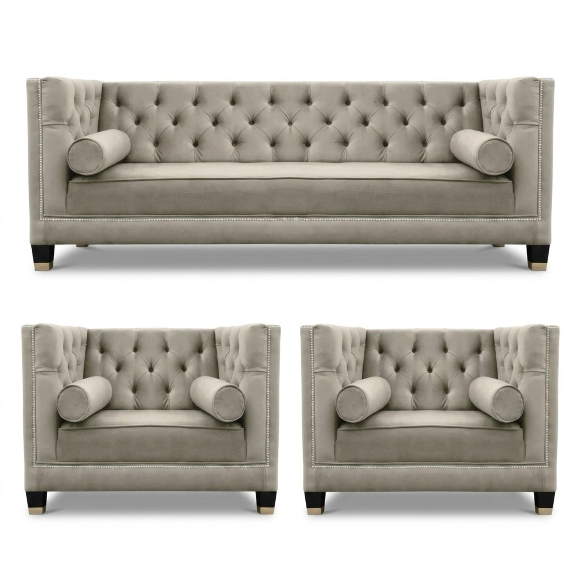 Beige Sofagarnitur Chesterfield Sessel Luxus MÃ¶bel Textil Stoff Wohnzimmer Neu