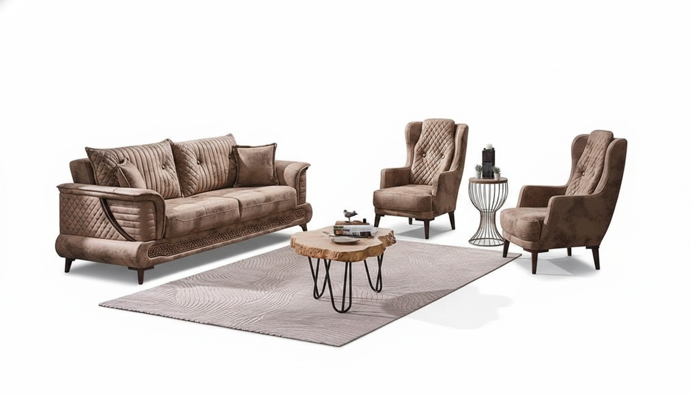 Beige Wohnzimmer Sofagarnitur 3tlg Luxus Textil Design Sofas Komplett