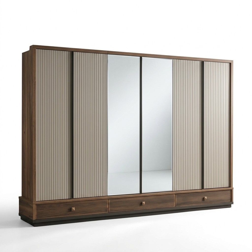 Beiger Schlafzimmer Kleiderschrank Designer Holzschrank Edle MÃ¶bel Neu