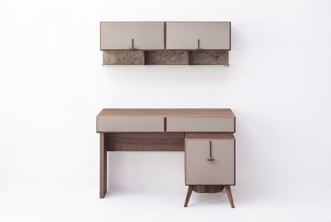 Beiger Schreibtisch LuxuriÃ¶ser BÃ¼rotisch Wandschrank Computertisch Set