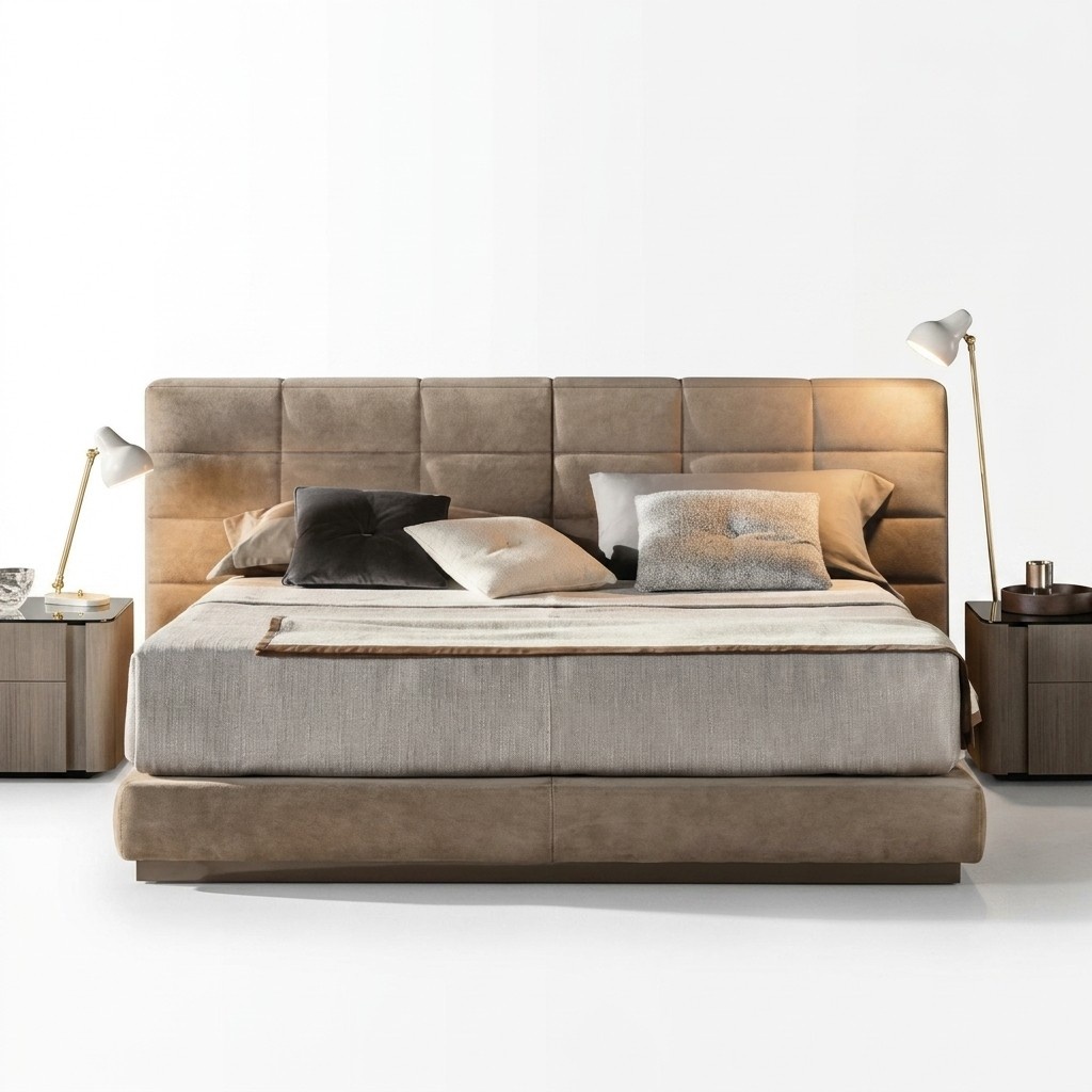 Beiges Doppelbett Schlafzimmer MÃ¶bel Moderne Betten Luxus Holzgestell