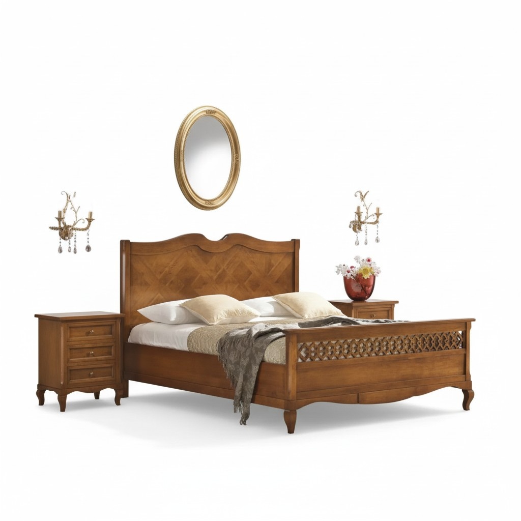 Bett 2x Nachttische 3tlg. Italienische MÃ¶bel Schlafzimmer Holz Neu Set