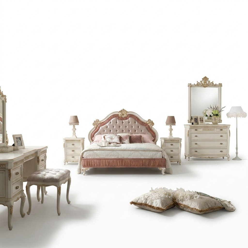 Bett 2x Nachttische 5 tlg. Schlafzimmer Set Design MÃ¶bel Luxus Kommode