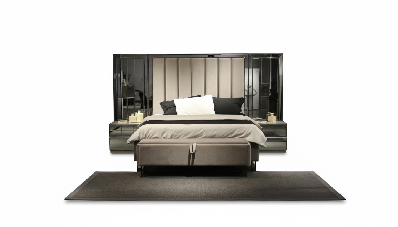 Bett 2x Nachttische Bank Design Schlafzimmer Set 4tlg Luxus MÃ¶bel Neu
