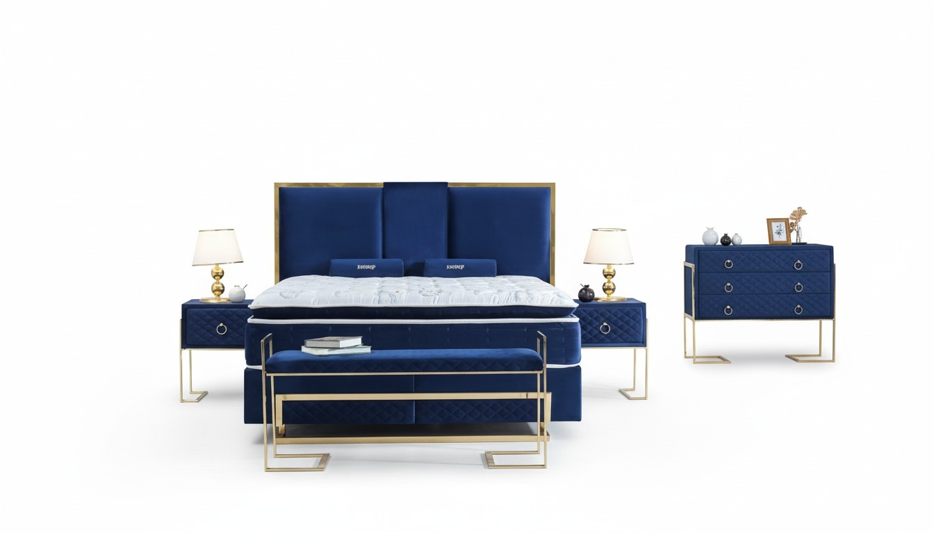 Bett Blau Metall MÃ¶bel Design Elegantes Schlafzimmer MÃ¶bel Modern