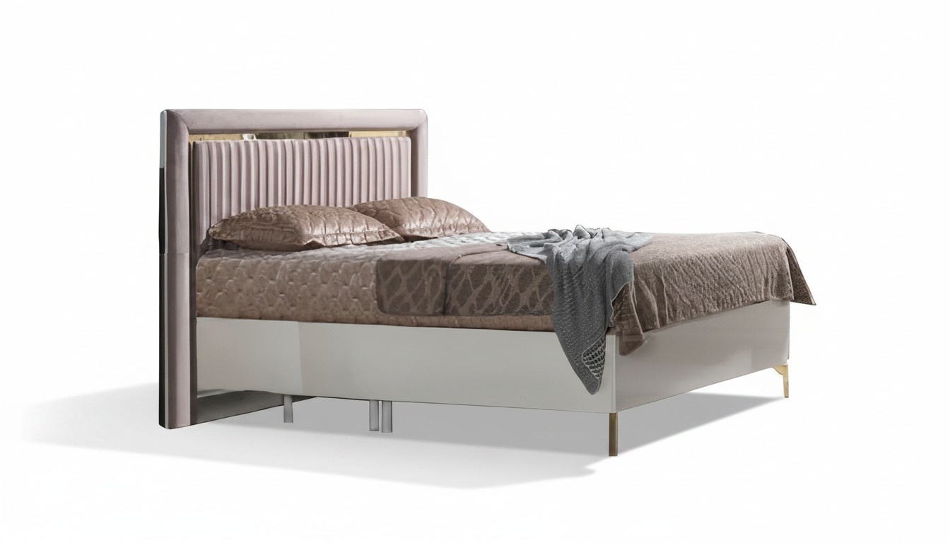 Bett Doppelbett Schlafzimmer 160Ñm Matratze Beige moderner Stil Hochwertig